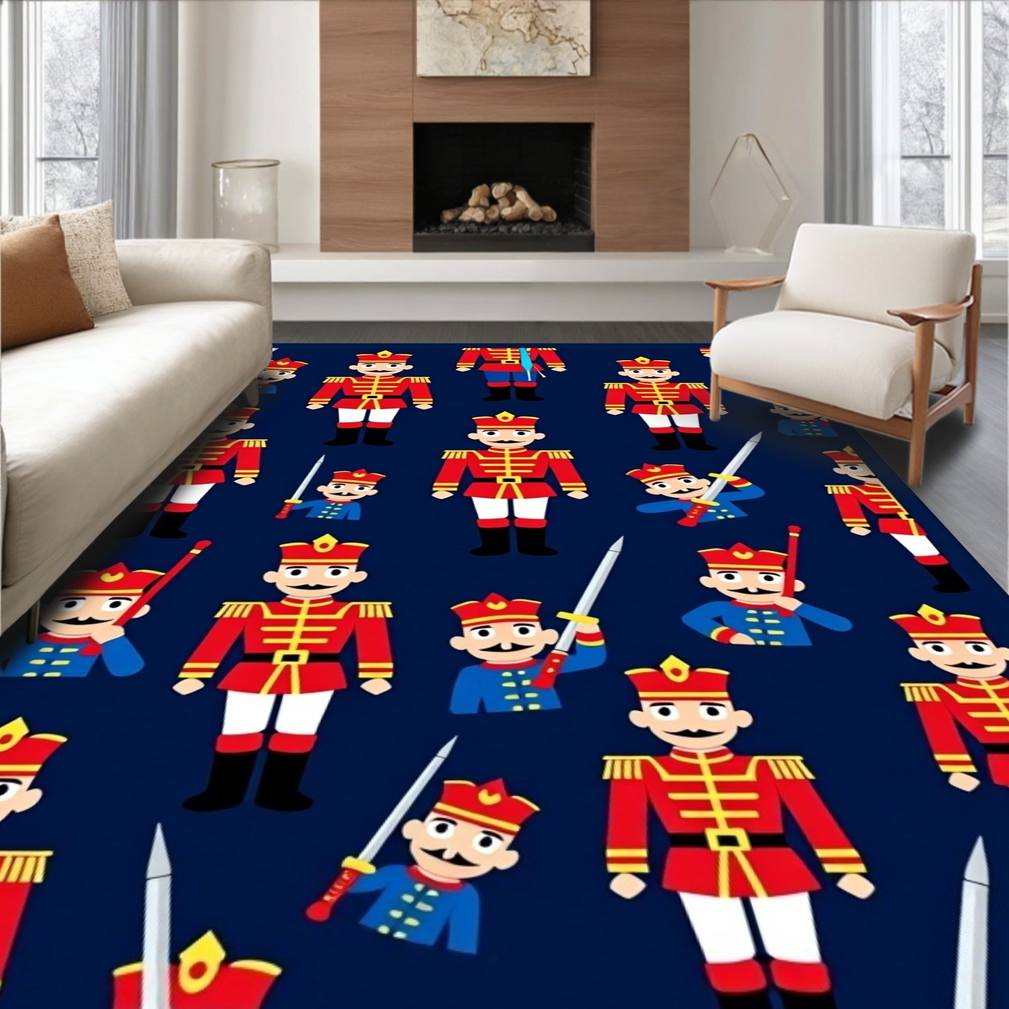 Red Soldier With Sword Collage Rug