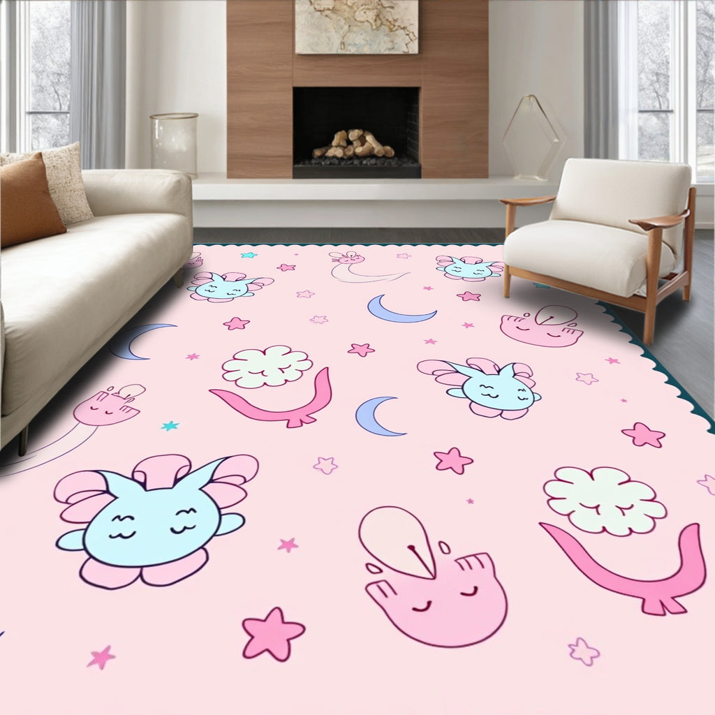 Cute Bunny Moon Star Pattern Rug