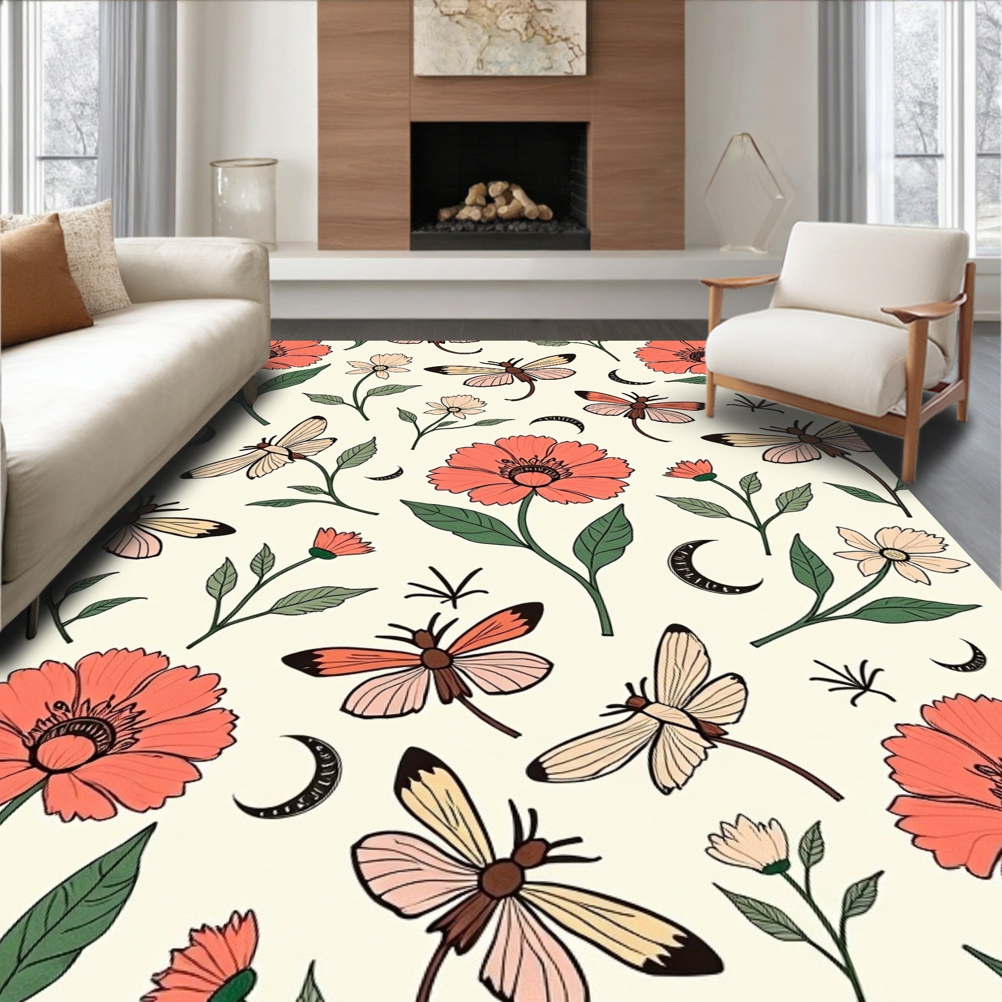 Floral Dragonfly Boho Pattern Rug