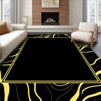 Abstract Black Gold Wavy Line Rug