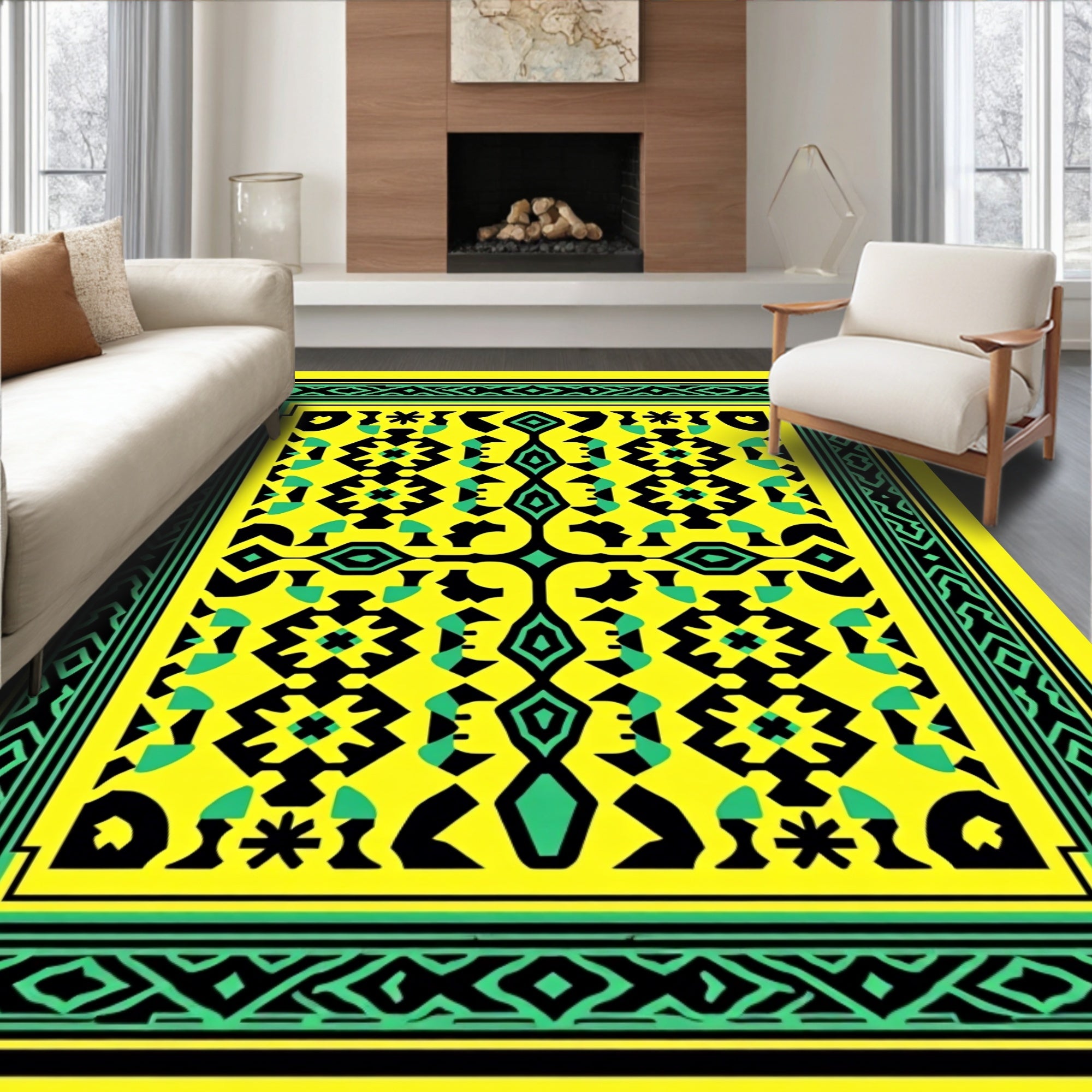 Bright Yellow Geometric Tribal Rug