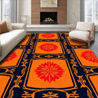 Bold Orange Red Floral Pattern Rug