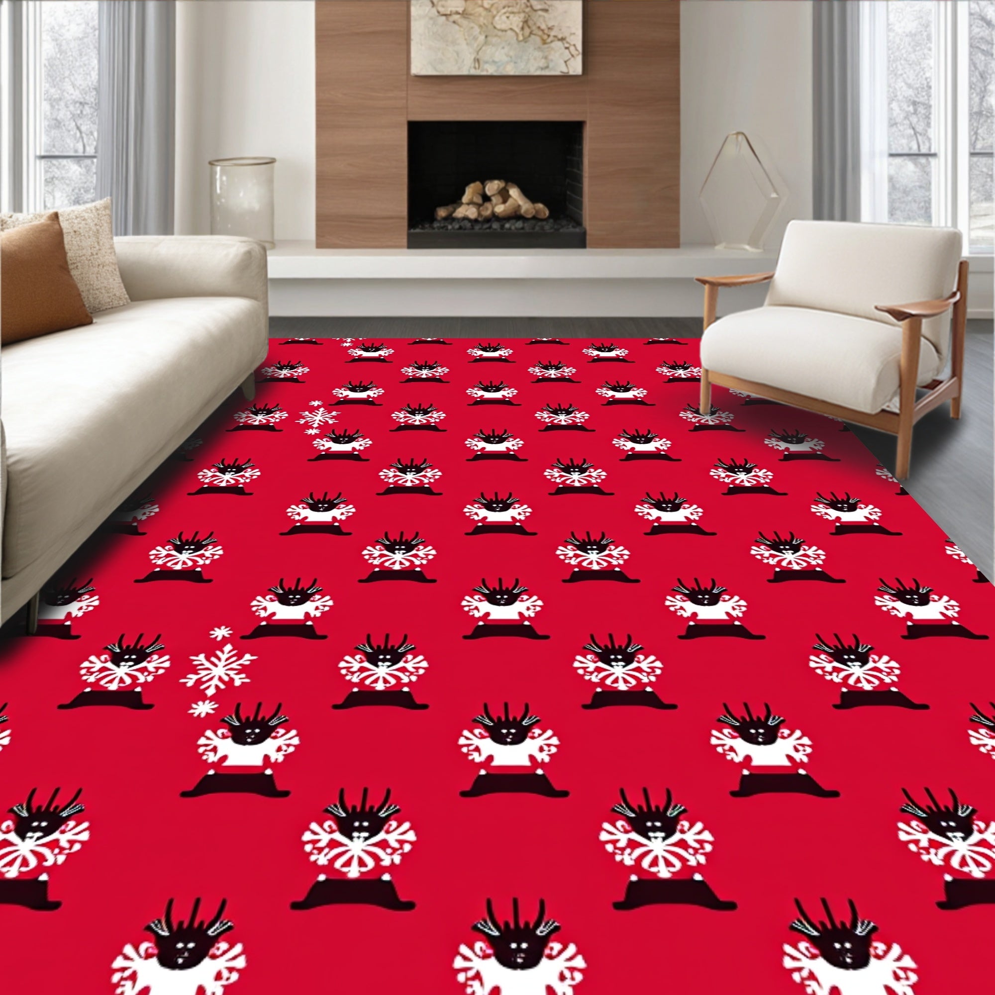 Cute Reindeer Snowflake Pattern Rug