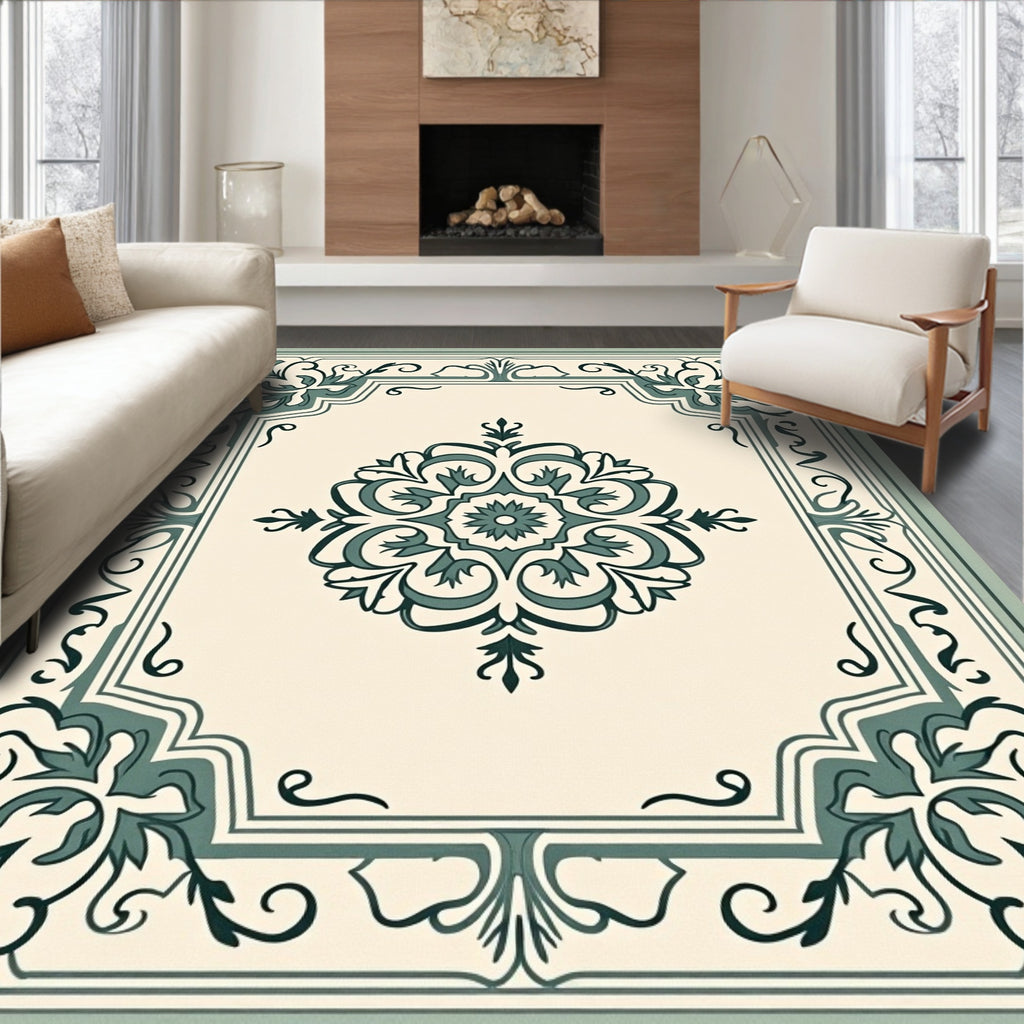 Ornate Floral Medallion And Border Design Rug