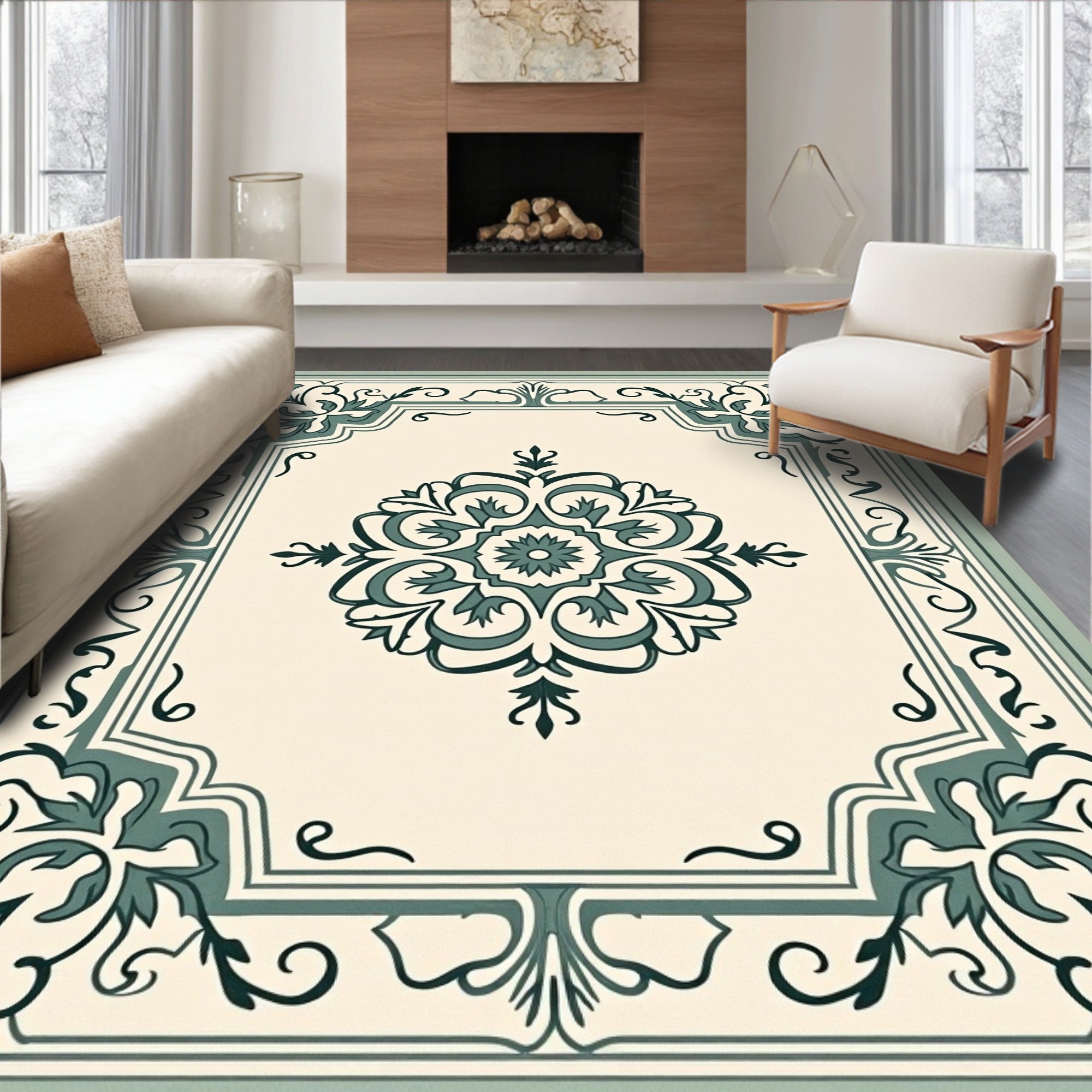 Ornate Floral Medallion And Border Design Rug