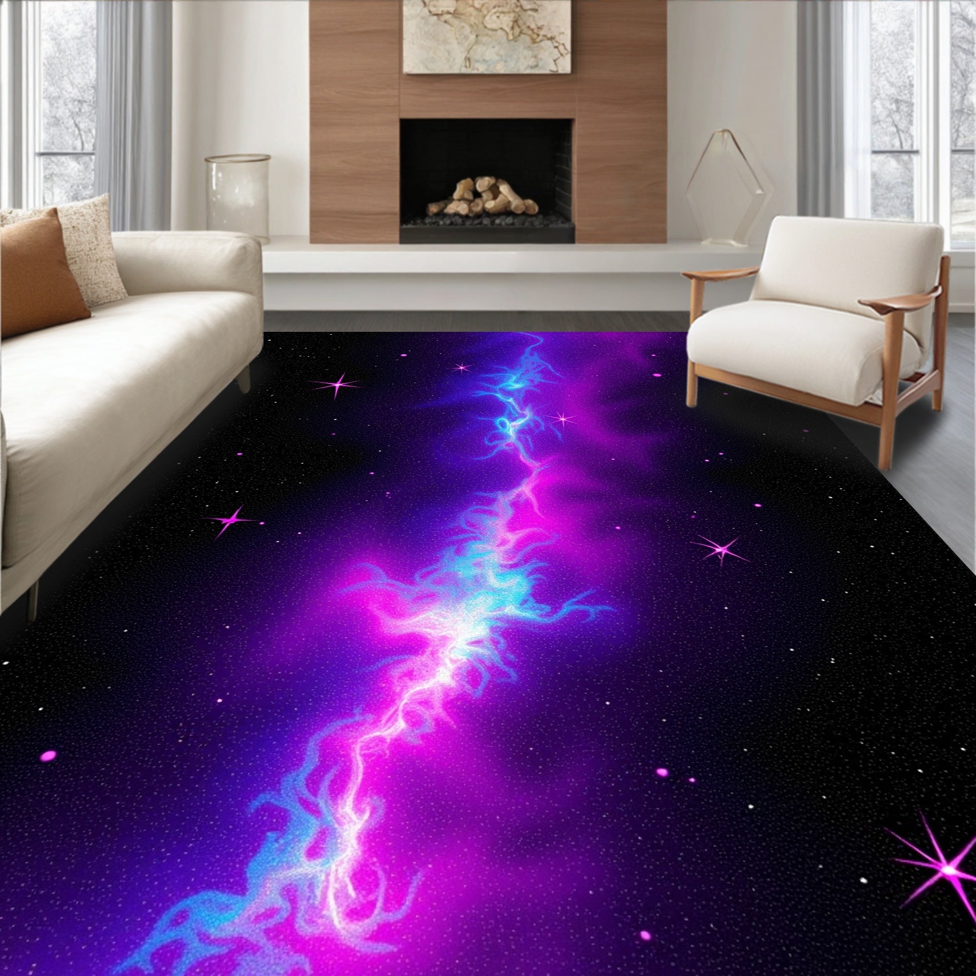 Vibrant Nebula And Star Pattern Rug