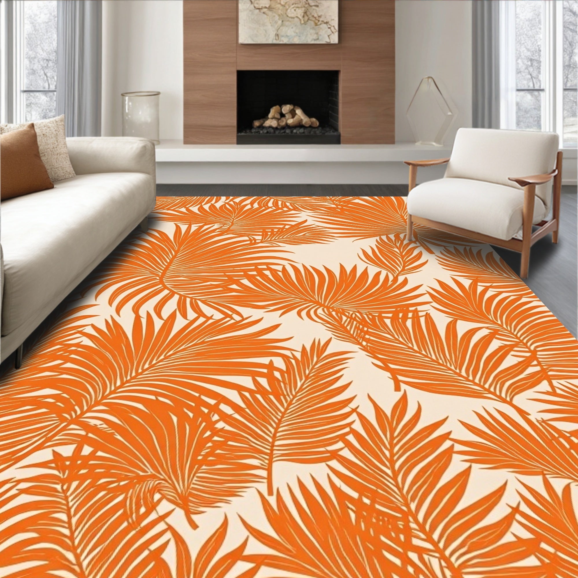 Vibrant Tropical Palm Leaf Pattern Rug