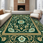 Green Gold Floral Art Nouveau Rug