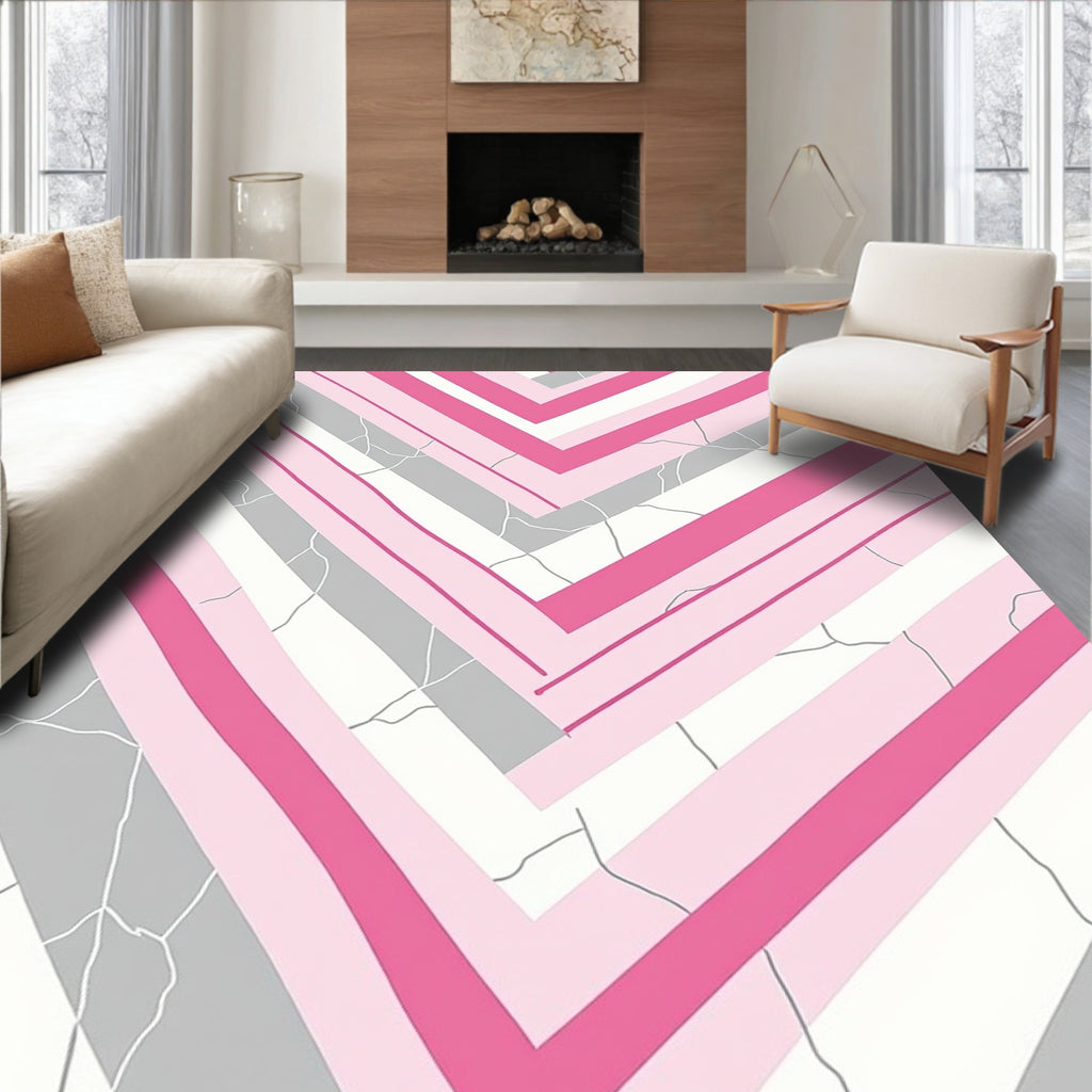 Pink Gray Chevron Marble Abstract Design Rug