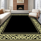 Ornate Yellow Scrollwork Border Design Rug