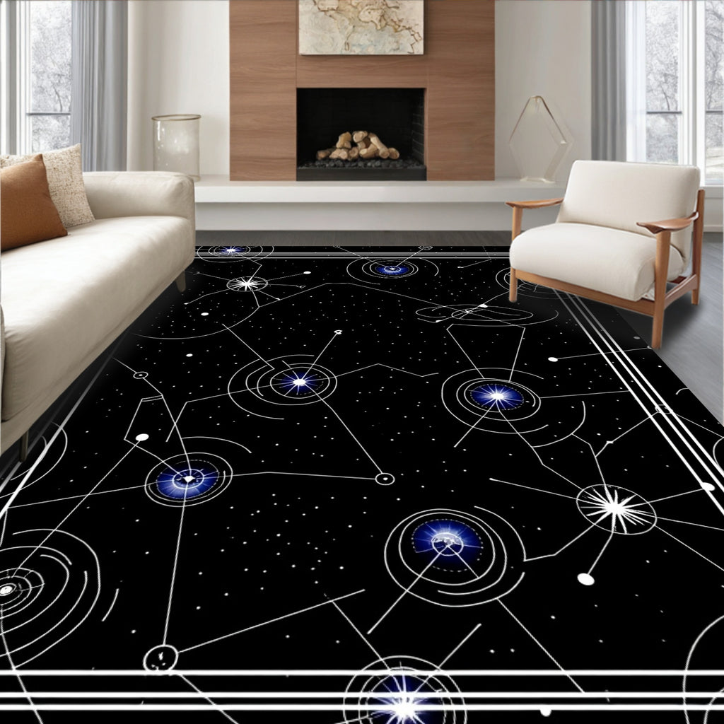 Geometric Celestial Constellation Pattern Rug
