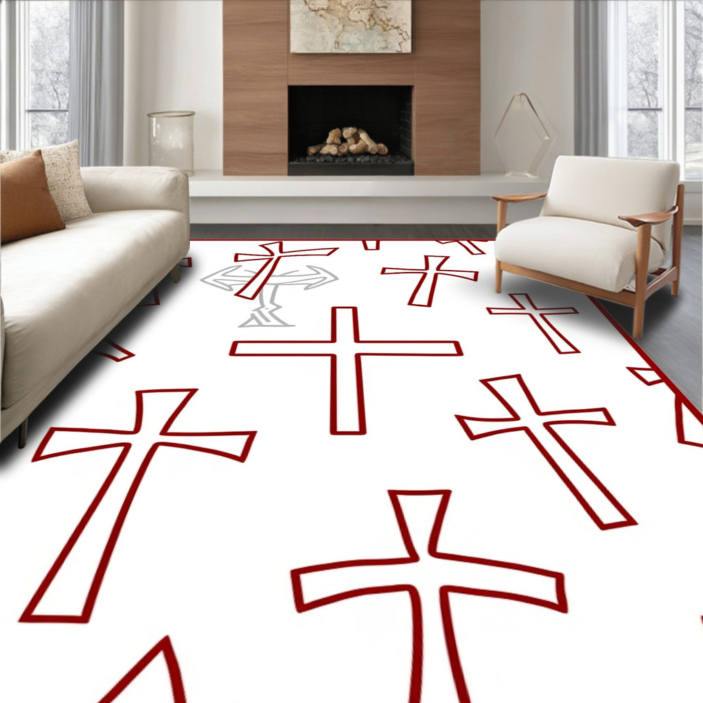 Cross Pattern Red Graphic Rug