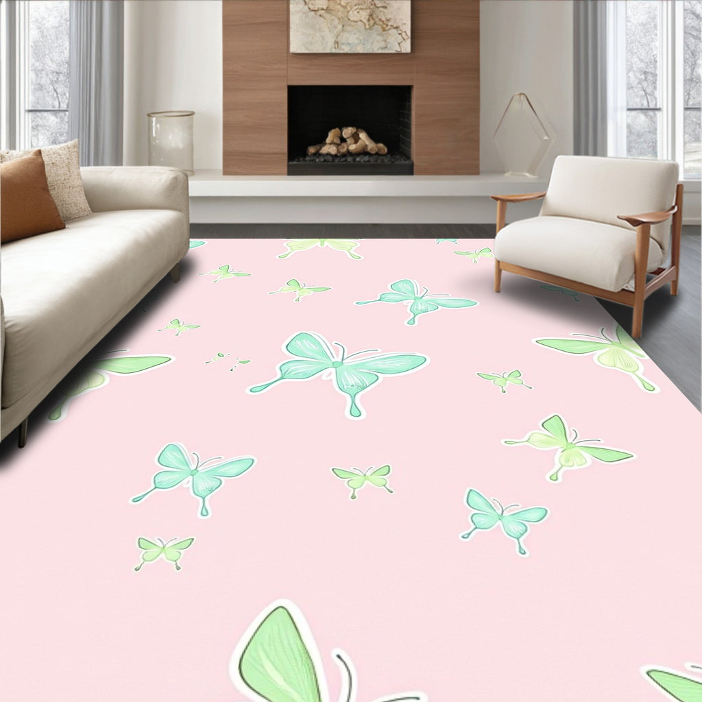 Pastel Butterfly Pattern Decorative Rug