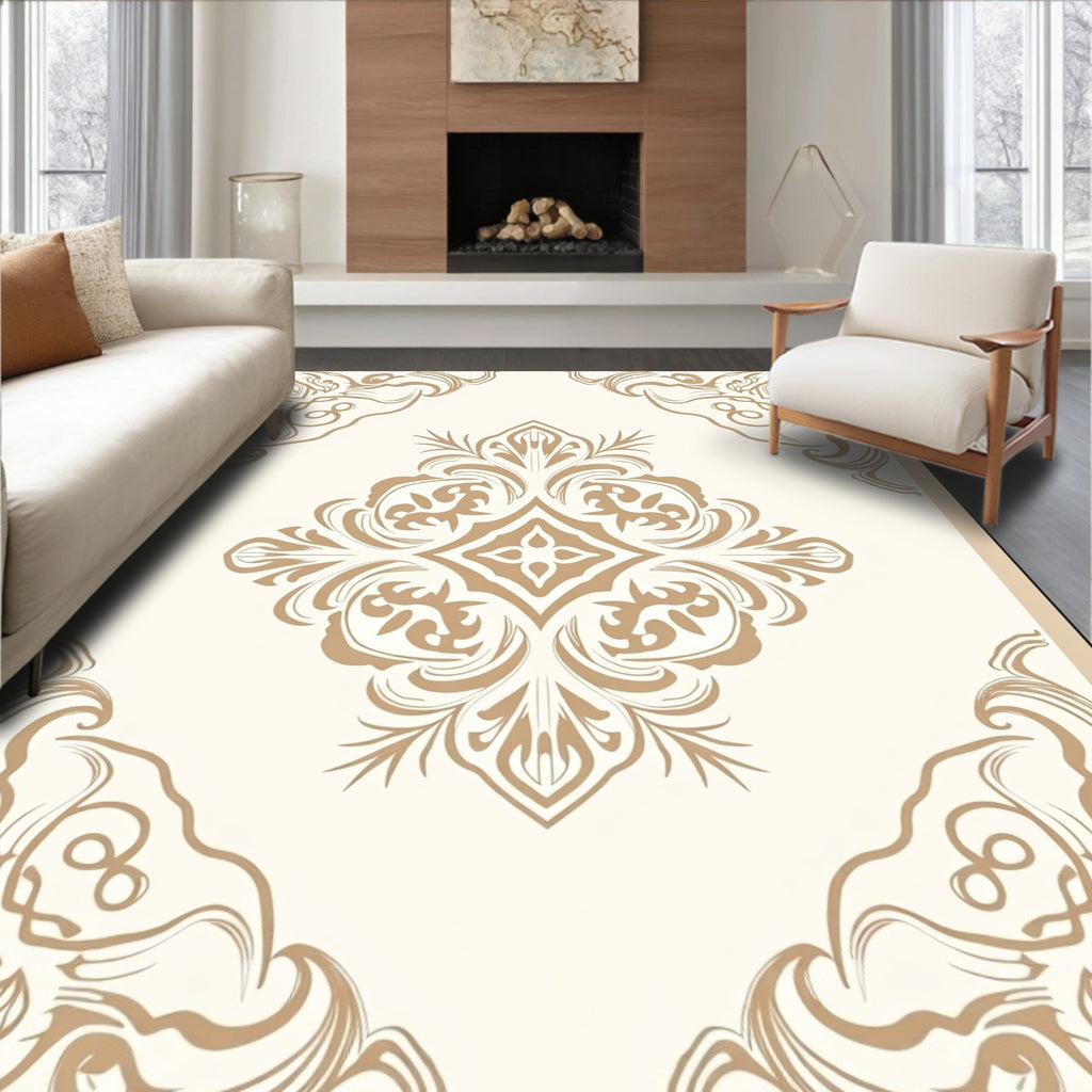 Elegant Beige Floral Mandala Rug