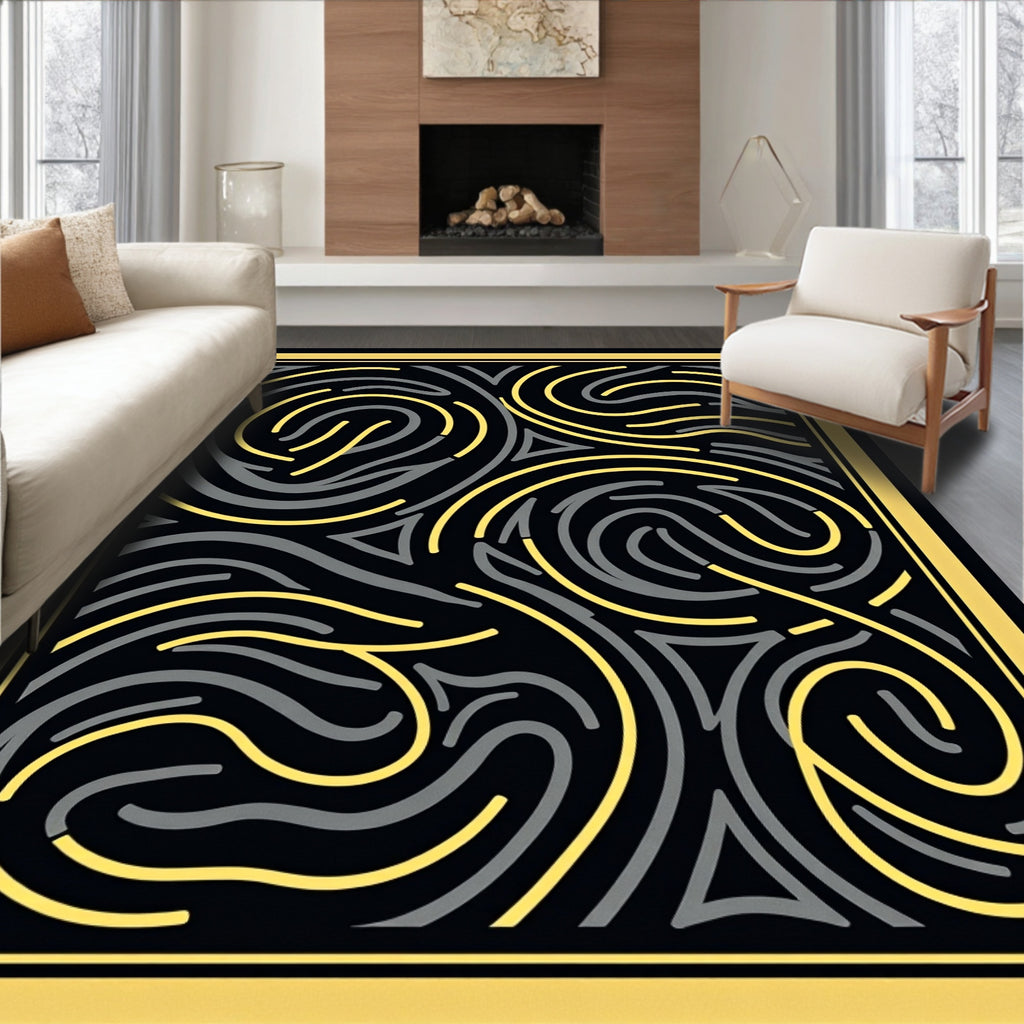 Abstract Swirls Gold Gray Pattern Rug