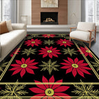 Red Floral Yellow Star Inlay Design Rug