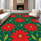 Crimson Poinsettia Garden Teal Rug
