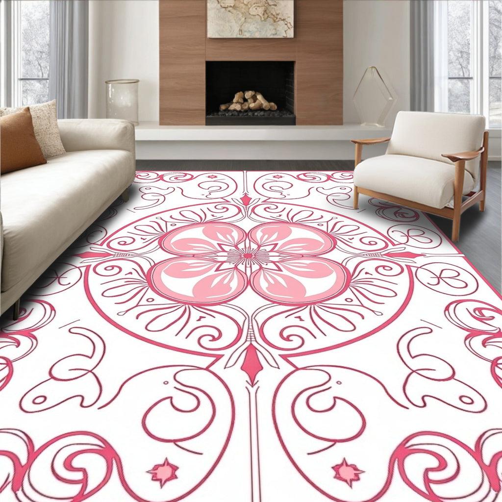 Ornate Floral Symmetry Pink Pattern Rug