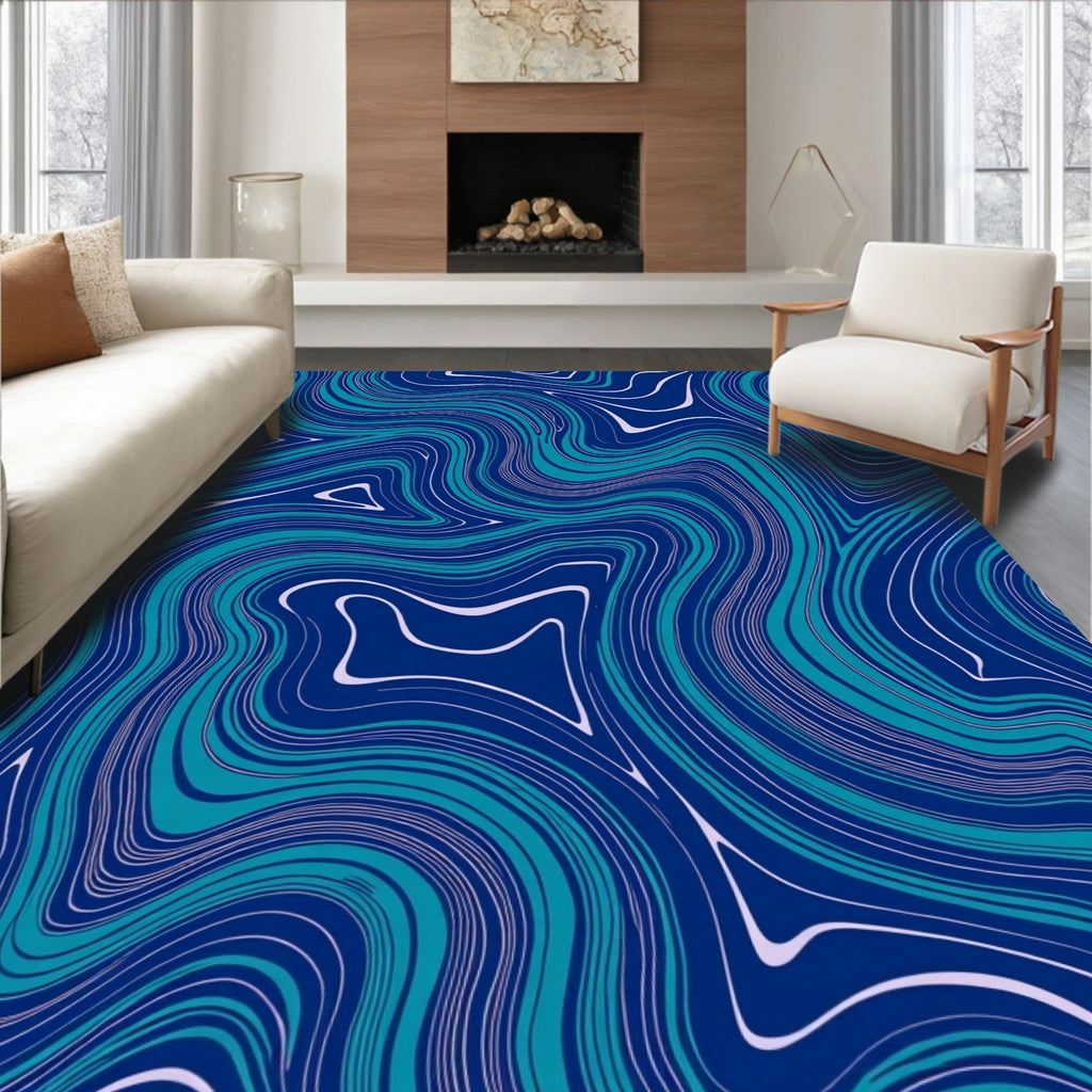 Abstract Blue Teal Swirl Design Rug