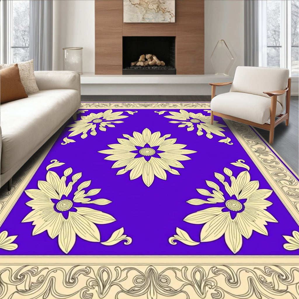 Ornate Floral Center With Border Design Rug