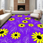 Vibrant Yellow Flower Leaf Pattern Rug
