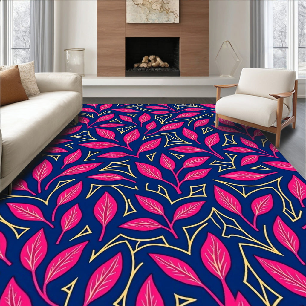Vibrant Red Leaf Pattern Rug