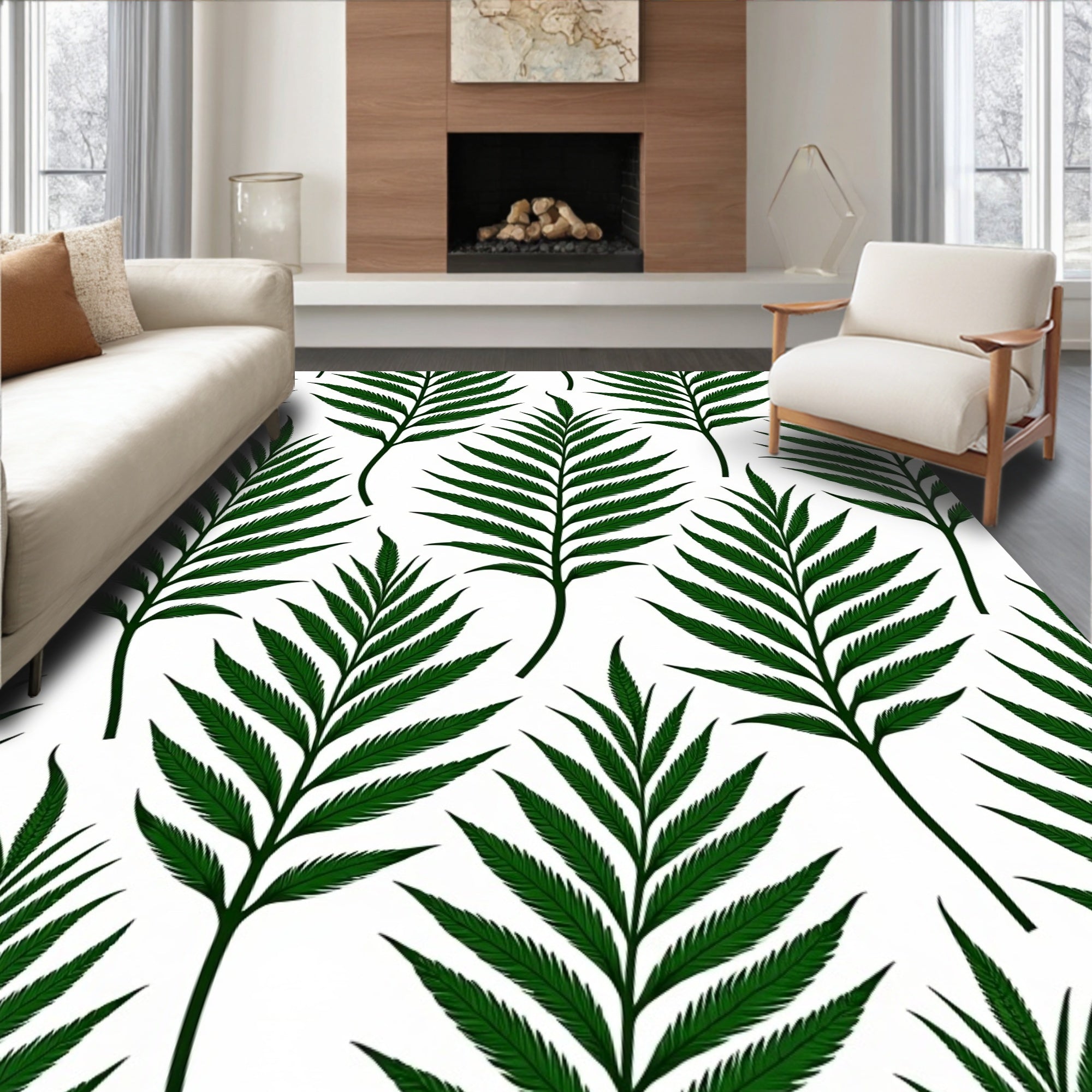 Tropical Fern Leaf Pattern Rug