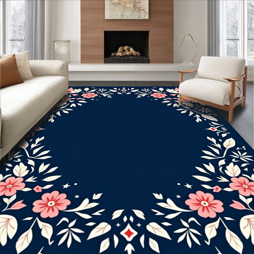 Floral Pattern Design with Red Accents Rug