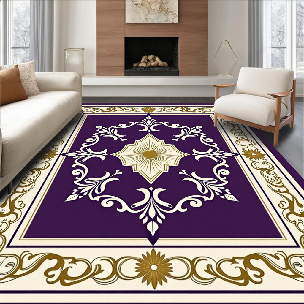 Purple Gold Floral Medallion Rug