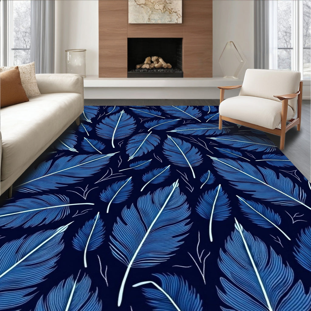 Navy Blue Feather Pattern Design Rug