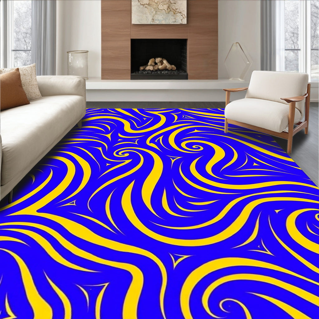 Bold Blue Yellow Swirl Pattern Rug