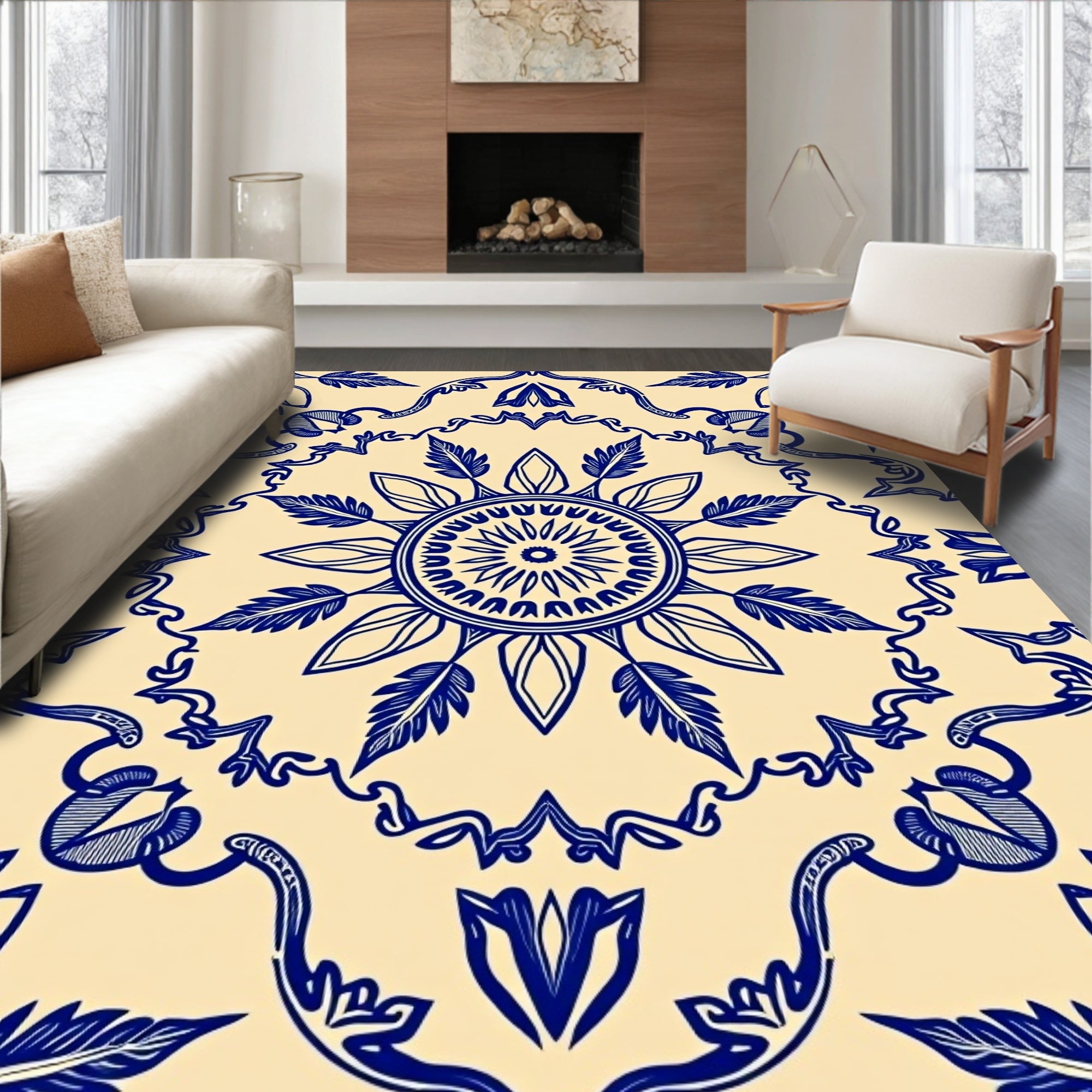 Vintage Floral Mandala Blue Design Rug