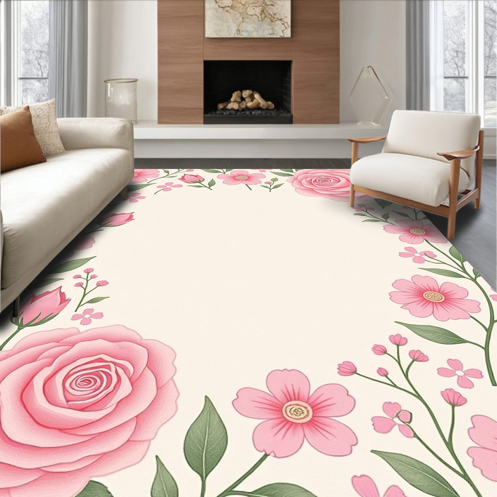 Pastel Pink Floral Vines Rug