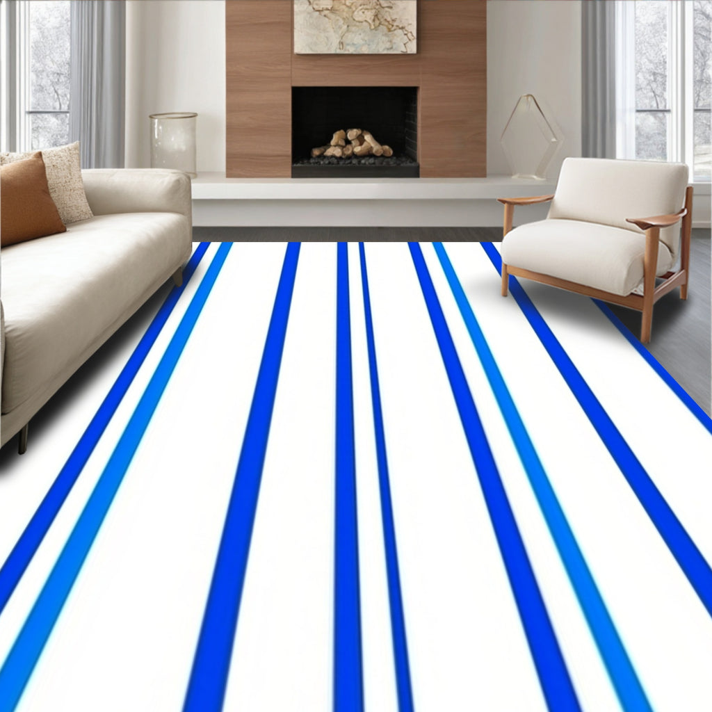 Classic Blue Stripe Pattern Rug