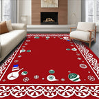 Red Snowman Snowflake Festive Frame Rug