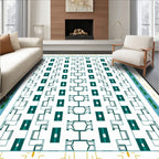 Geometric Teal White Repeating Pattern Rug