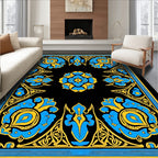 Bold Blue Yellow Floral Scroll Rug
