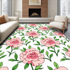 Pink Rose Floral Whimsical Pattern Rug