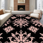 Damask Floral Black And Pink Design Rug