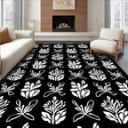 Bold White Leafy Pattern Rug