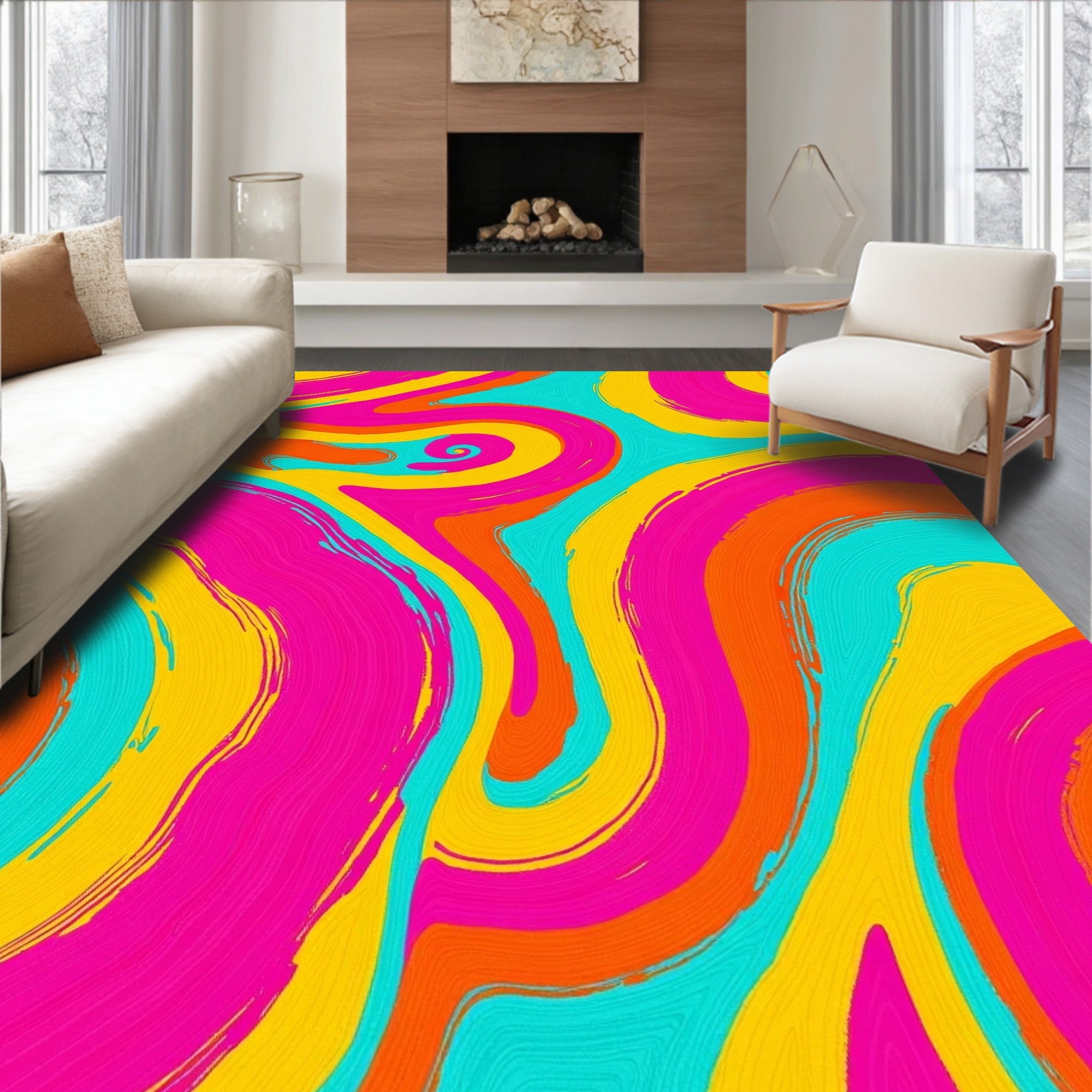 Abstract Swirls Bright Color Rug