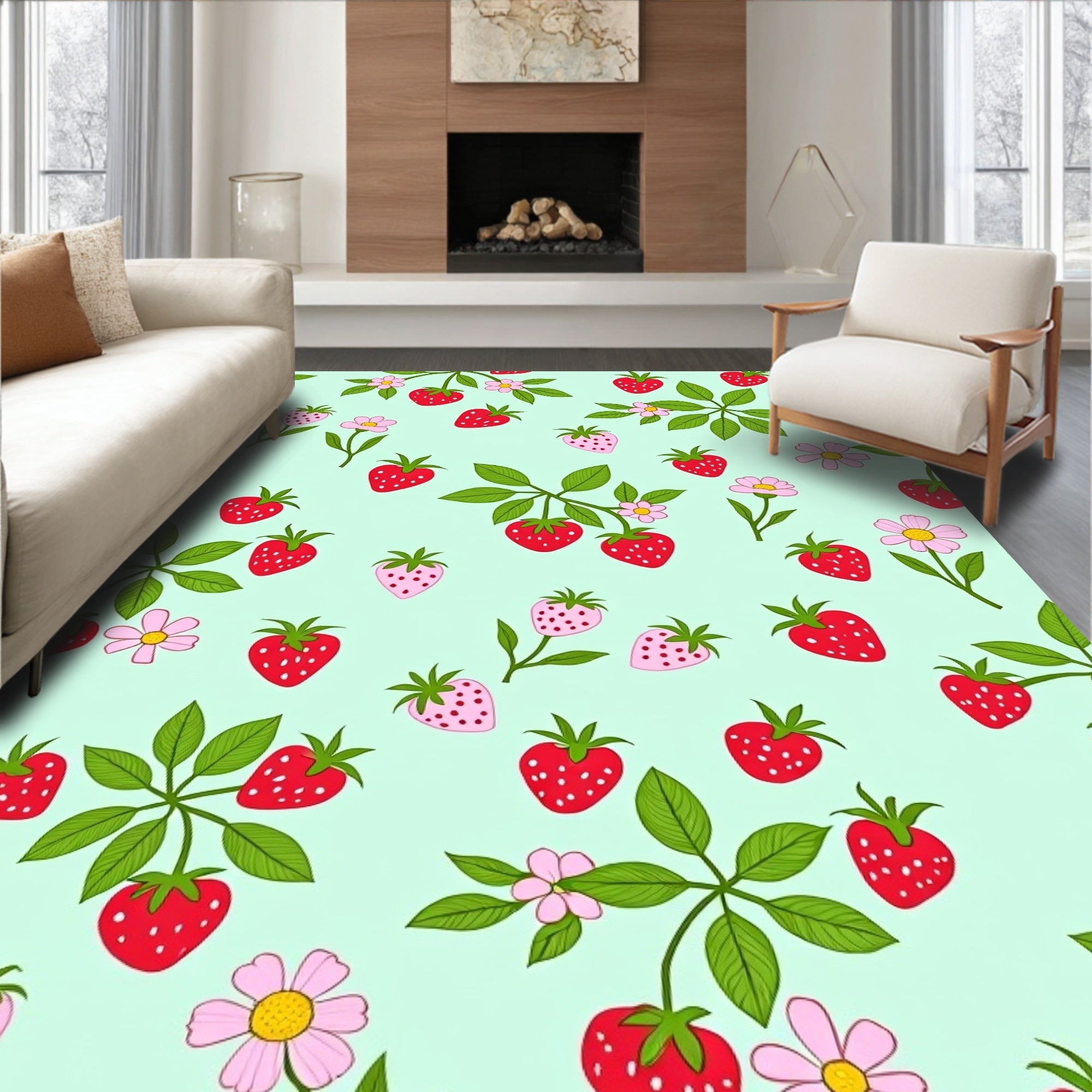 Sweet Strawberry Floral Pattern Rug
