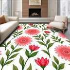 Coral Flower And Greenery Pattern Rug