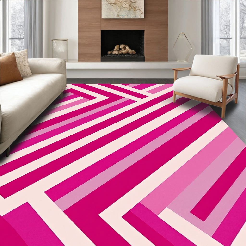 Modern Pink Geometric Stripe Rug