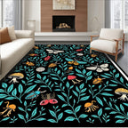 Black Beetle Butterfly Floral Rug