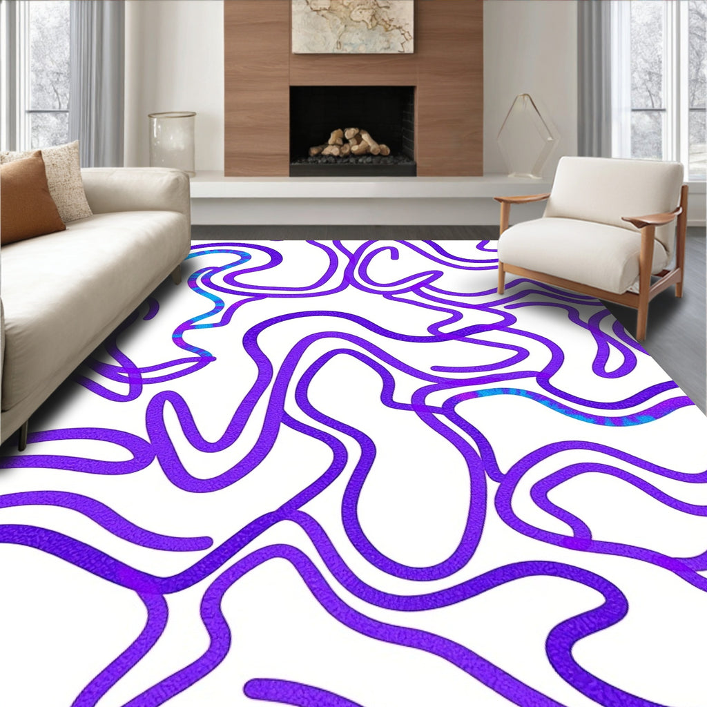 Abstract Swirl Purple Contemporary Flow Rug