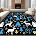 Winter Woodland Deer Snowflake Trees Rug