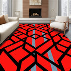 Modern Geometric Red Black Design Rug