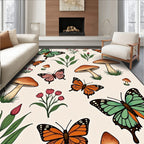 Whimsical Butterflies and Mushrooms Pattern Rug