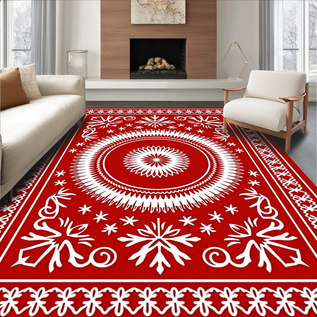 Red White Elaborate Starburst Design Rug
